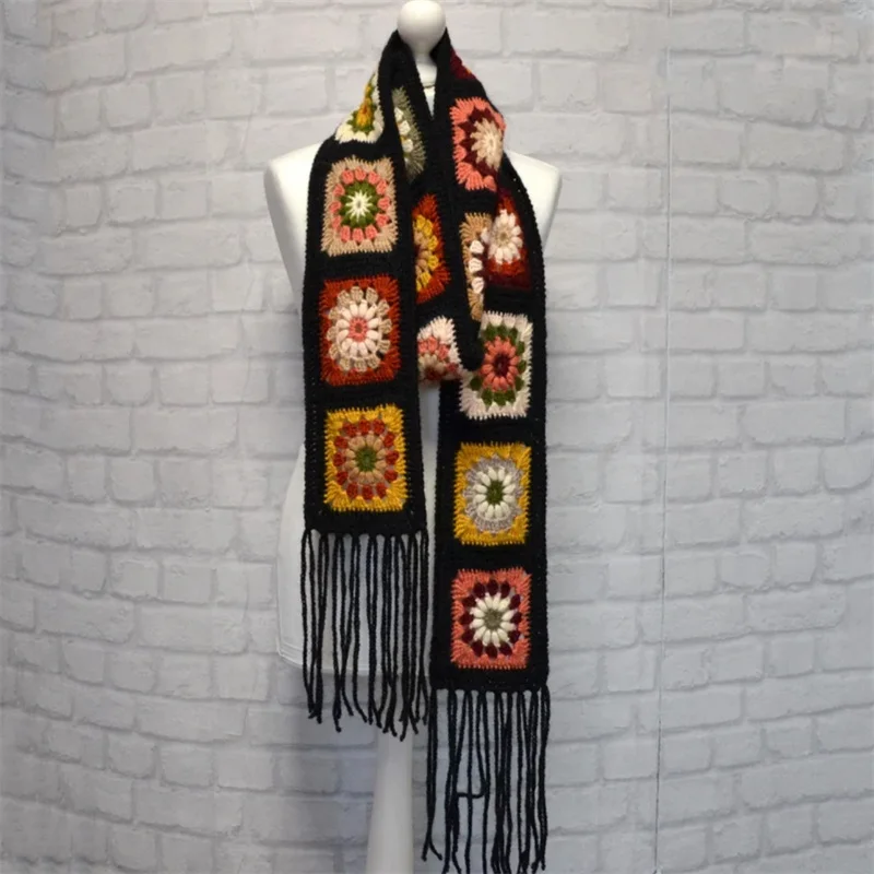 New style Simple Classic flowers Wraps women Couple Scarf New Soft Warm Handmade crocheted scarf Fringe decoration