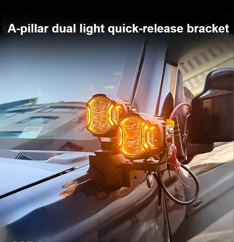 For Suzuki Jimny JB 33 Car A Pillar Led Spotlight Bracket Front Engine Hood Quick Release Dual Guide Rail Expansion Stand