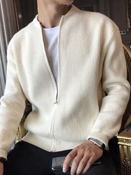 Men's Knitted Cardigan Sweater Spring Autumn Style Double Zipper Design Pure Color Versatile Fashionable Outerwear
