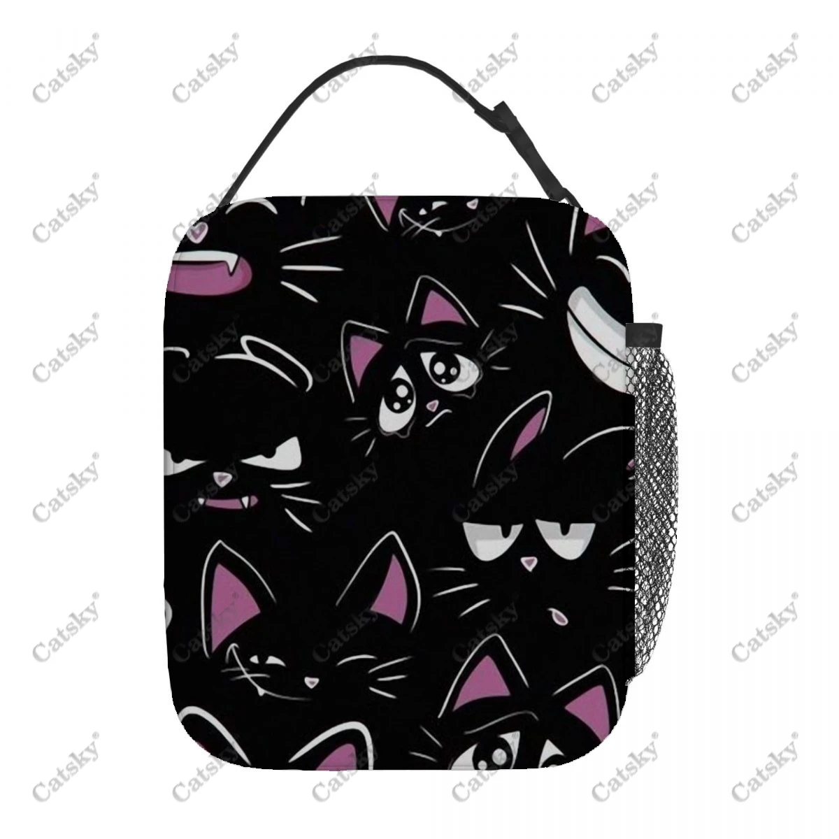 Funny Cartoon Black Cat Portable aluminum foil thickened lunch bag waterproof and thermal insulation printed lunchs tote bags