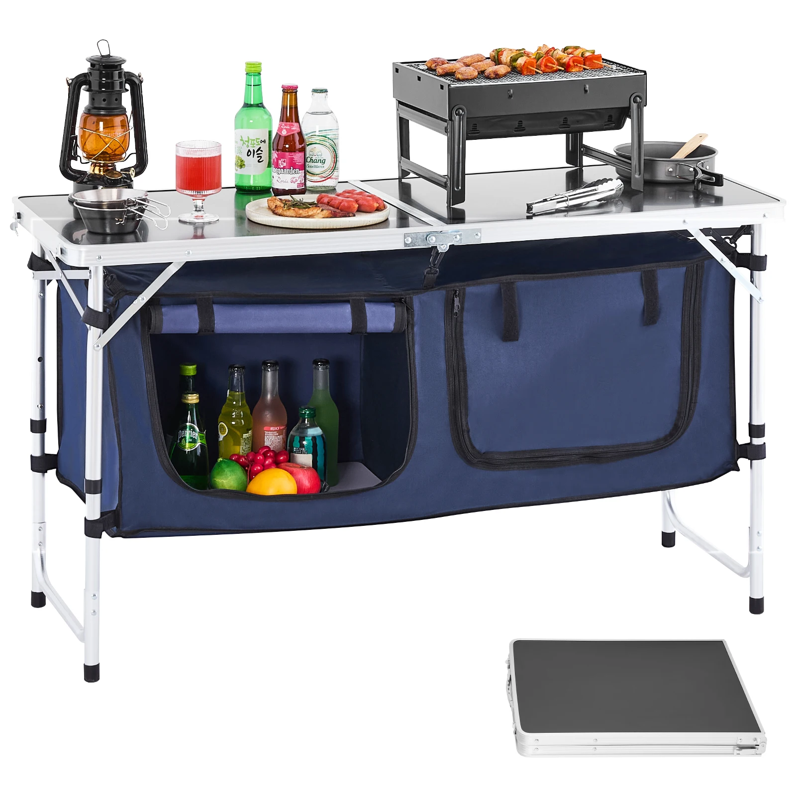 SucceBuy Table de cuisine de Camping pliante Table de cuisine extérieure en aluminium léger Portable Station de cuisine Table de camping pliable