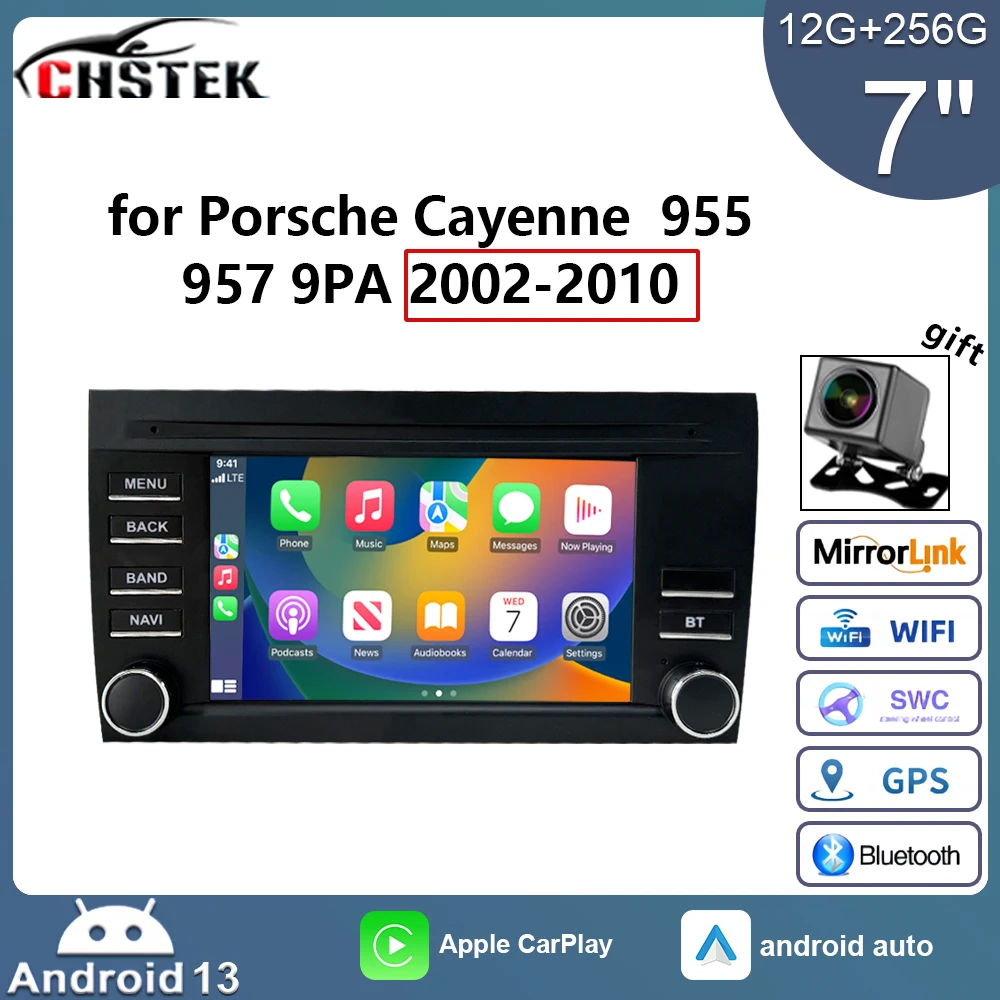 CHSTEK Car Radio Carplay for Porsche Cayenne 955 957 9PA 2002-2010 Android 13 Navigator Multimedia Player  GPS 4G WiFi Bluetooth