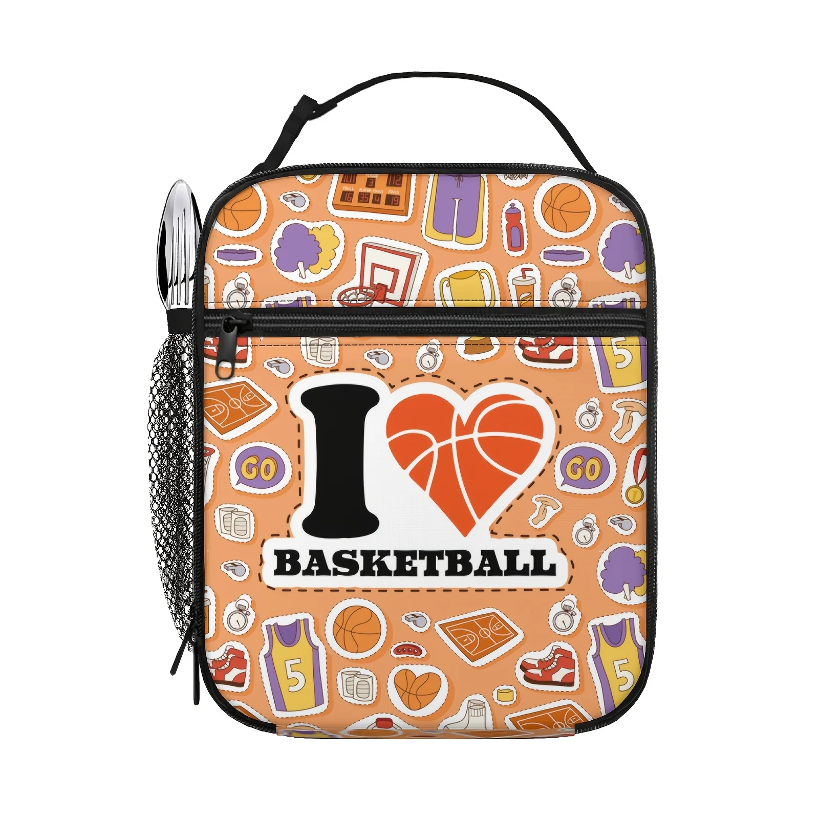 

Basketball-Themed Insulated Lunch Bag - Reusable, Oxford Fabric