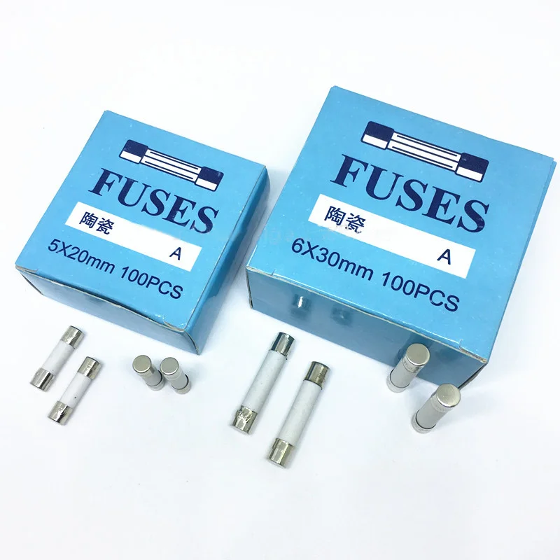 100pcs/box 6*30mm Fast Blow Tube Fuses mm 250V 1A 2A 3A 4A 5A 6A 8A 10A 15A 20A 25A 30A AMP Fuse Ceramic fuse