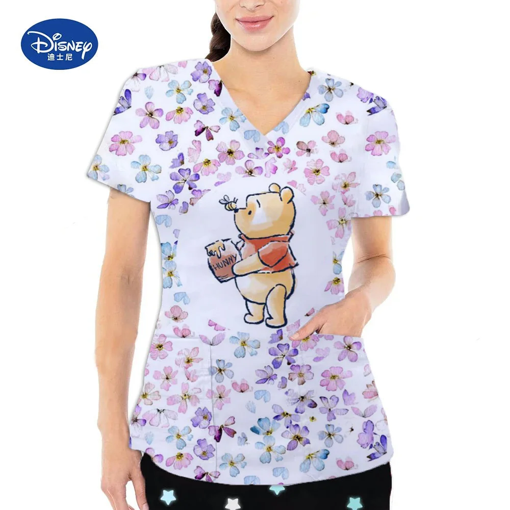 Winnie the Pooh Printed Cosplay Nurse Doctor T-shirt Printed Short sleeved T-shirt 3D Short sleeved Summer New Women's Casual Fu