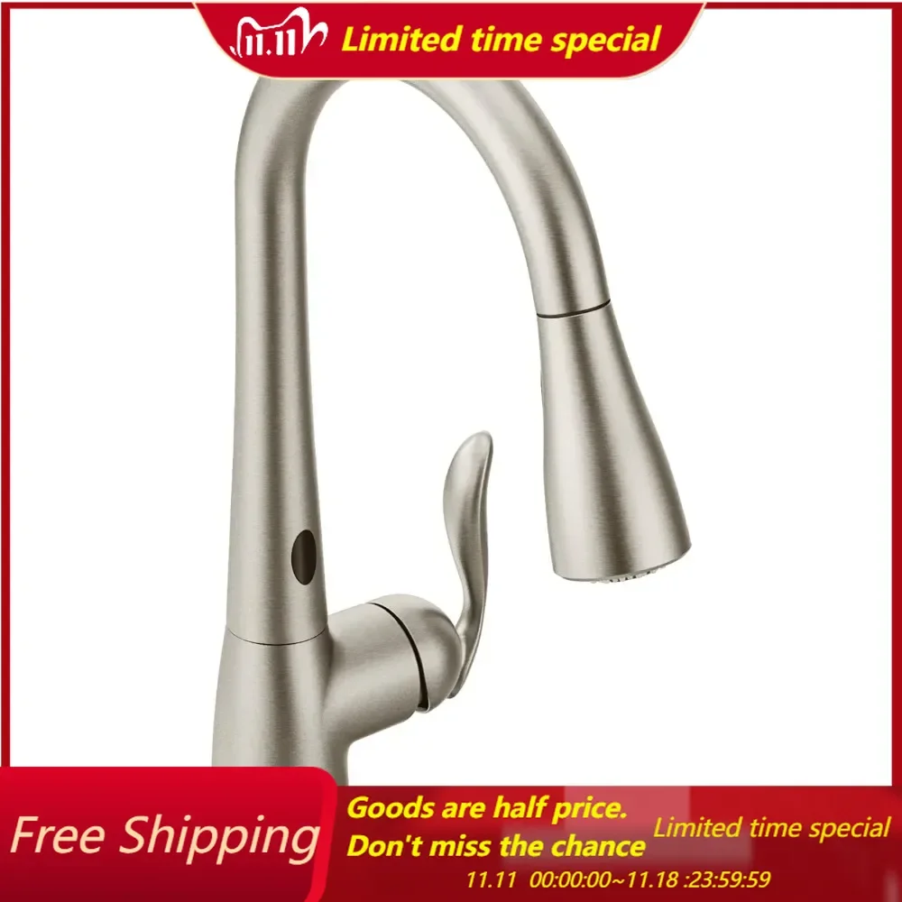 

Spot Resist Stainless Two-Sensor Touchless Kitchen Faucet Featuring Power Clean, One-Handle Kitchen Sink