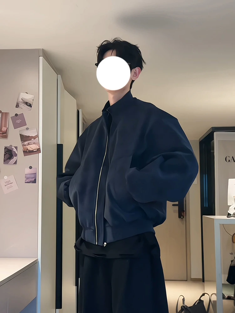 

HN модное брендовое мужское окрашенное пальто-пилот Jaet, весеннее мешковатое кожаное пальто с бейсбольным воротником, длинное ветрозащитное пальто на молнии