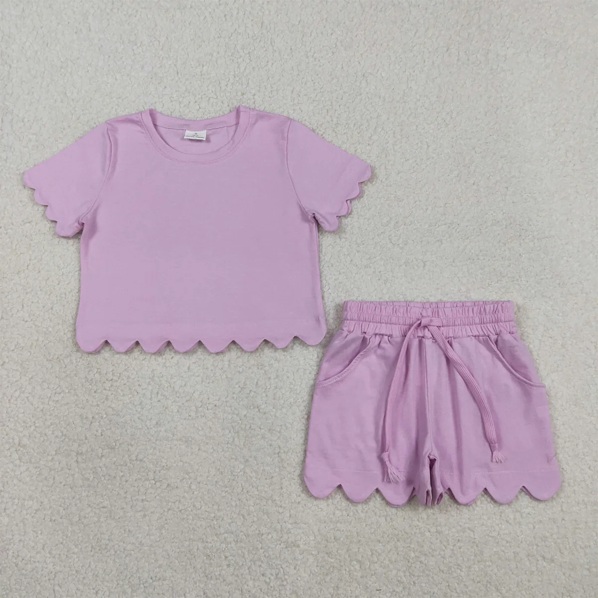 Toddler Sibling Baby Girl Scallop Purple Short Sleeve Top Pockets Shorts Clothes Cute Kids Pajamas Set Children 2Pcs Sets
