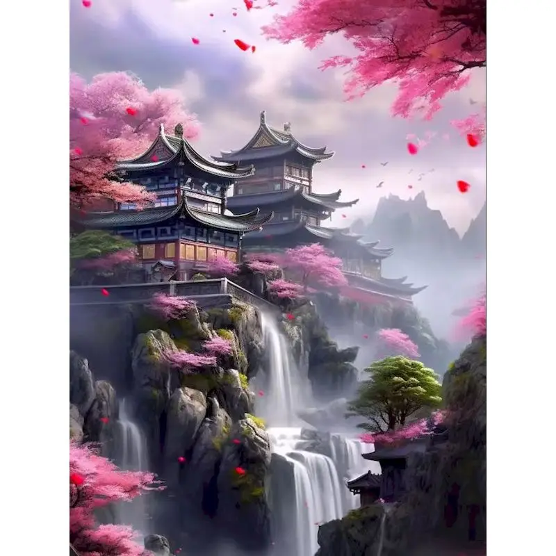 

GATYZTORY Diamond Painting Japanese House Full Round/Square Diamond Mosaic Complete Kit Flower Bedroom Decoration