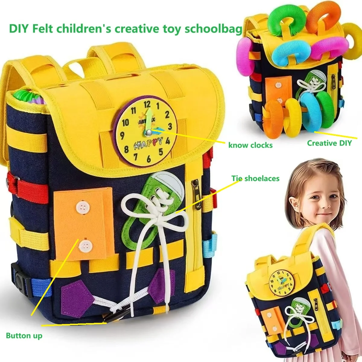 

New felt Children's Creative Toy Schoolbag Early Childhood Education Skills Activity Board Fun Felt Busy Bag Felt Diy