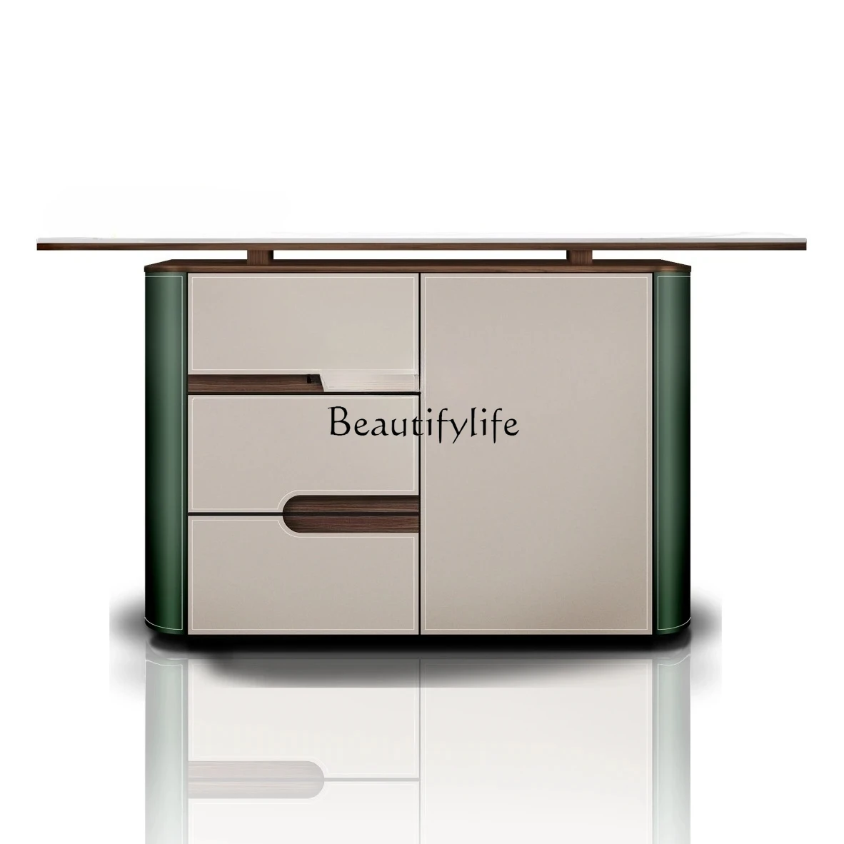 

Modern style light luxury rock slab entrance table, end view table size apartment saddle leather entrance cabinet