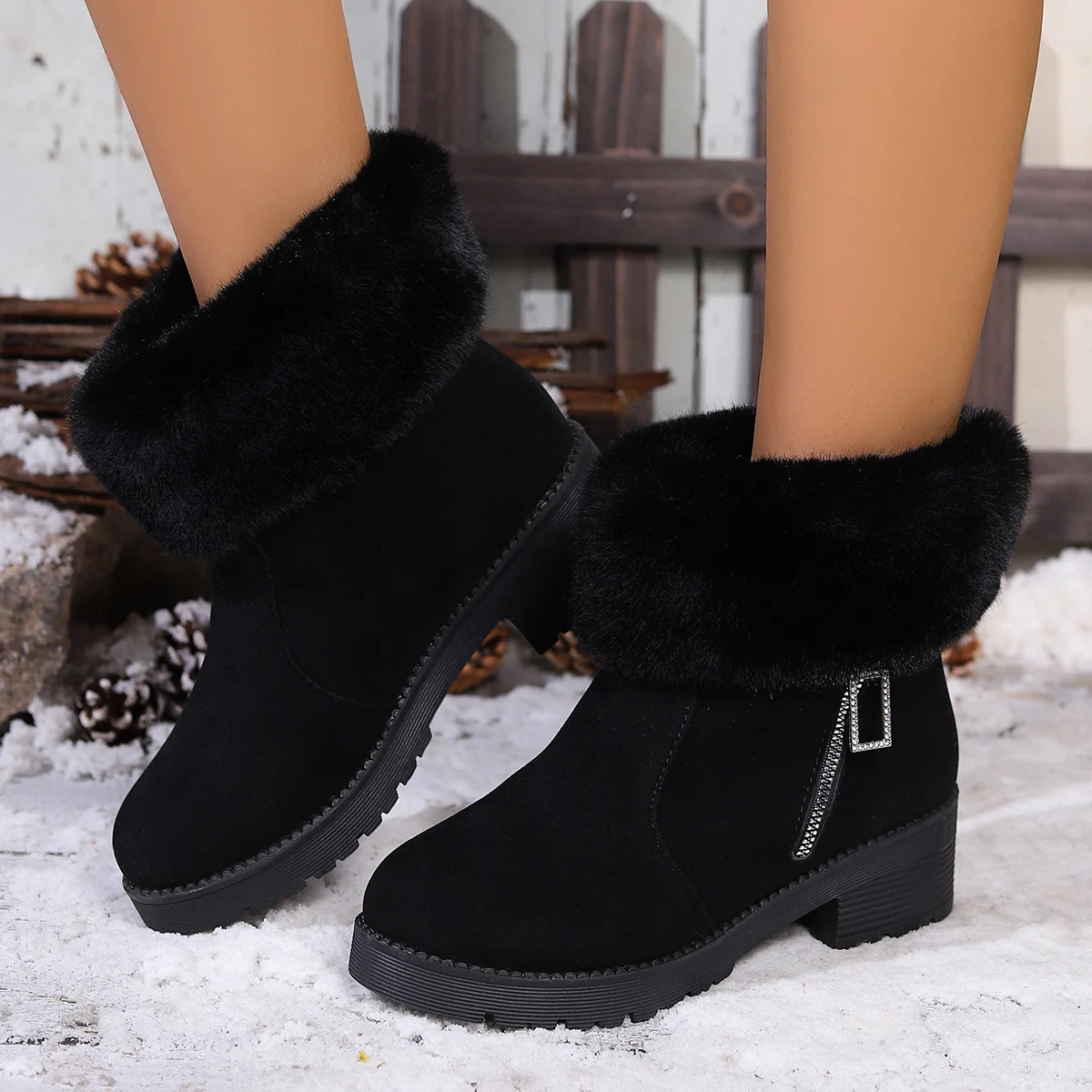 

Женские удобные зимние ботинки, новинка 2024 года, зимние теплые ботильоны на платформе с хлопковым мехом, модельерская обувь, женская обувь Zapatos De Mujer