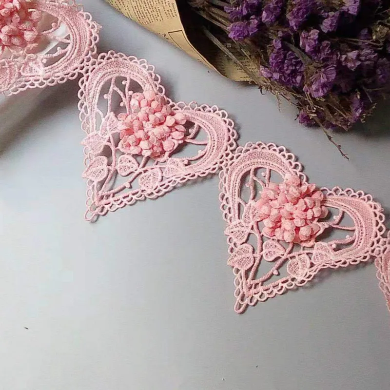 10Pcs/Lot Pink Bowknot Pearl Embroidered Lace Trim Fabric Lace Ribbon Handmade DIY Sewing Supplies Craft For Clothes Decoration