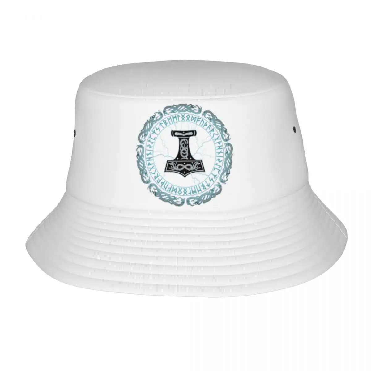 

Custom Mjolnir Hammer Of Thor Runes Bucket Hat Men Women Fashion Summer Beach Sun Viking Fisherman Cap
