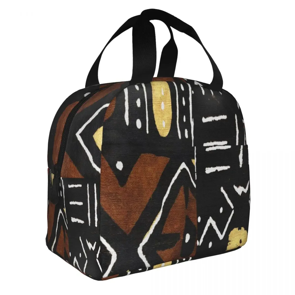 Lunch Bags for Men Women Contemporary African Mud Cloth Thermal Cooler Waterproof Picnic Ancient Canvas Tote Food Storage Bags