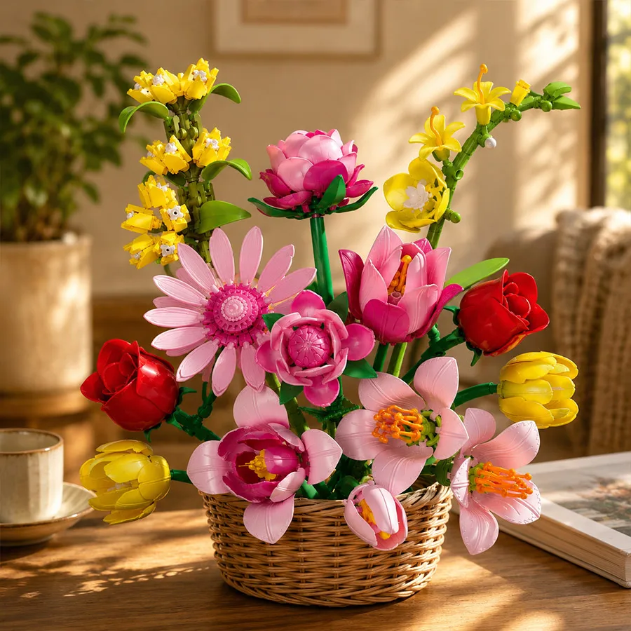 Blumenstrauß-Baustein-Set, Botanisches Künstliches Blumen-Kit, DIY Blumen-Bauspielzeug, Muttertag Valentinstag Geschenk