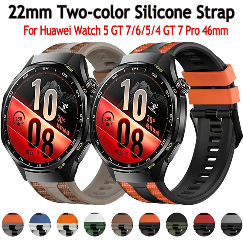 22mm Official Two-color Silicone Strap For Huawei Watch 5 GT7/6/5/4 Pro 46mm Wristband For Huawei Watch Ultimate 2/GT Runner 2