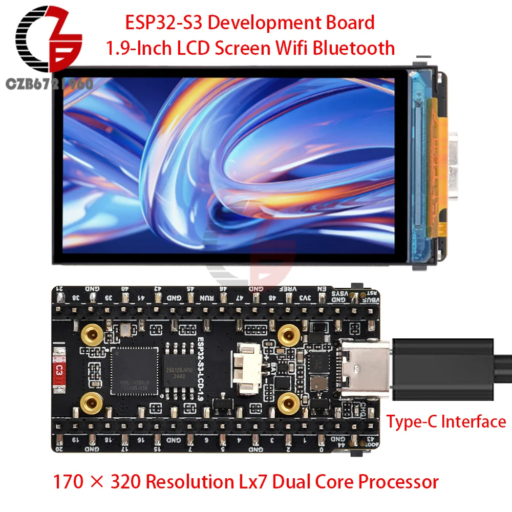 

ESP32-S3 1.9-Inch LCD Screen Wifi Bluetooth Development Board 170 × 320 Resolution Lx7 Dual Core Processor Type-C Interface