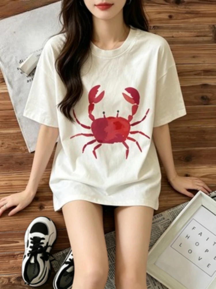 Summer Clothing Italy - 게 패턴 프린트 티셔츠 크리 에이