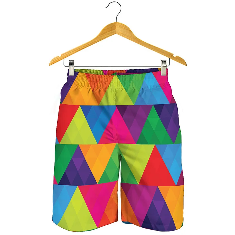 Fashion 3D Printed Rainbow Stripes Beach Shorts Men Colorful Graphics Board Shorts Summer Swimming Trunks Cool Surf Ice Shorts