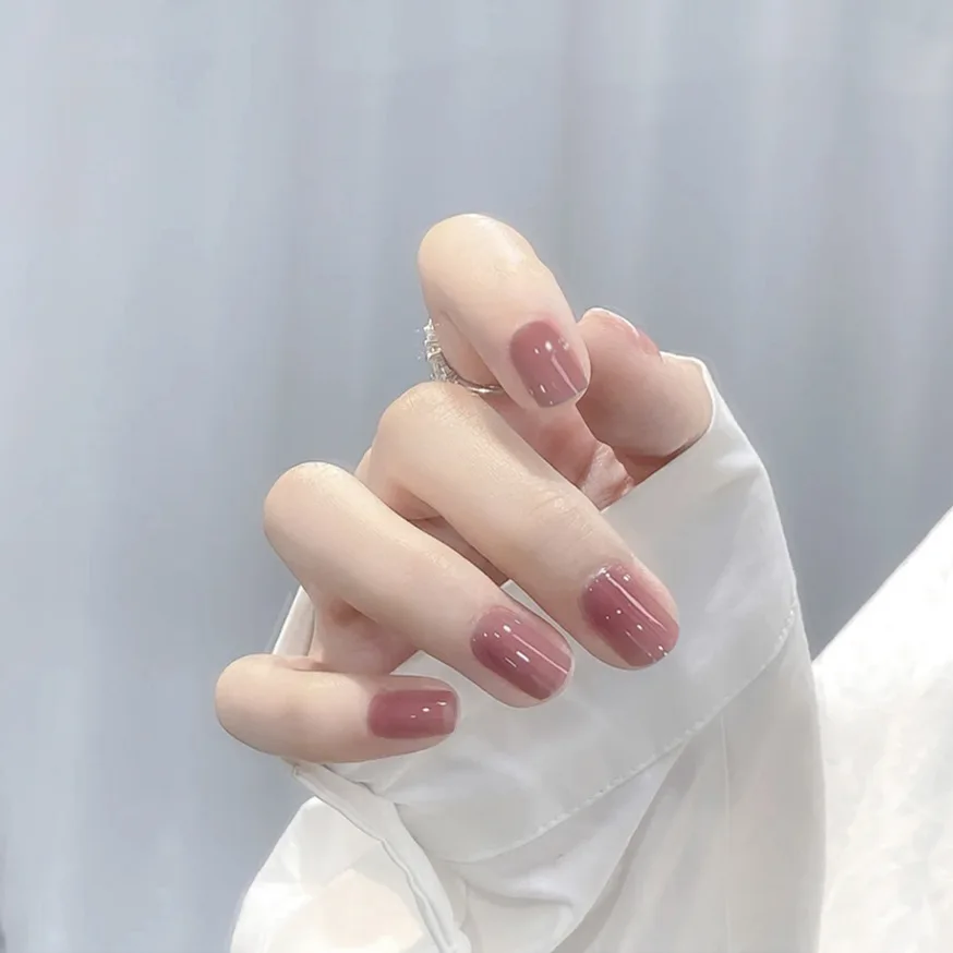 24 Uds. De uñas postizas rosas brillantes con rubor, uñas postizas acrílicas simples y cuadradas cortas con pegamento, uñas bonitas y dulces para uso diario