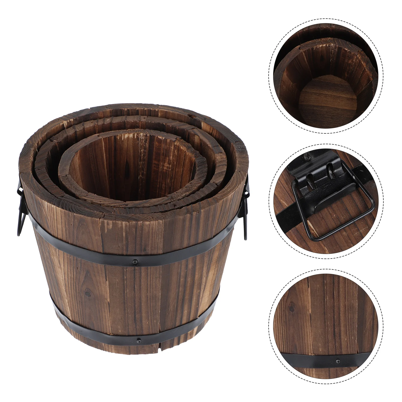 3 PCS Flowerpot Carbonized Wood Retro Decor Hard Ground Tent Pegs Wooden House Plants Planter