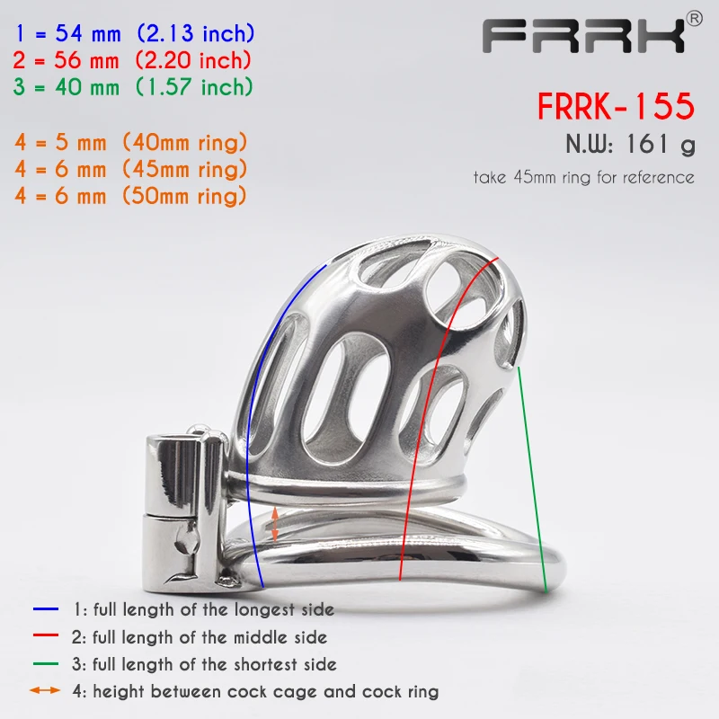 FRRK Open Head Tube Chastity Cage with 40mm 45mm 50mm Curve Penis Rings Stainless Steel BDSM Intimate Products Sex Toys Shop