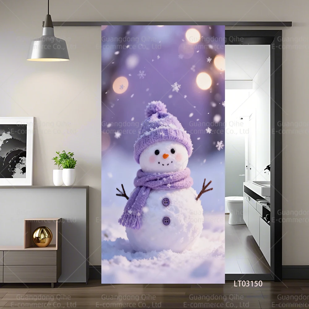 Santa Claus door stickers Cute cartoon holiday posters Waterproof self-adhesive party wallpaper