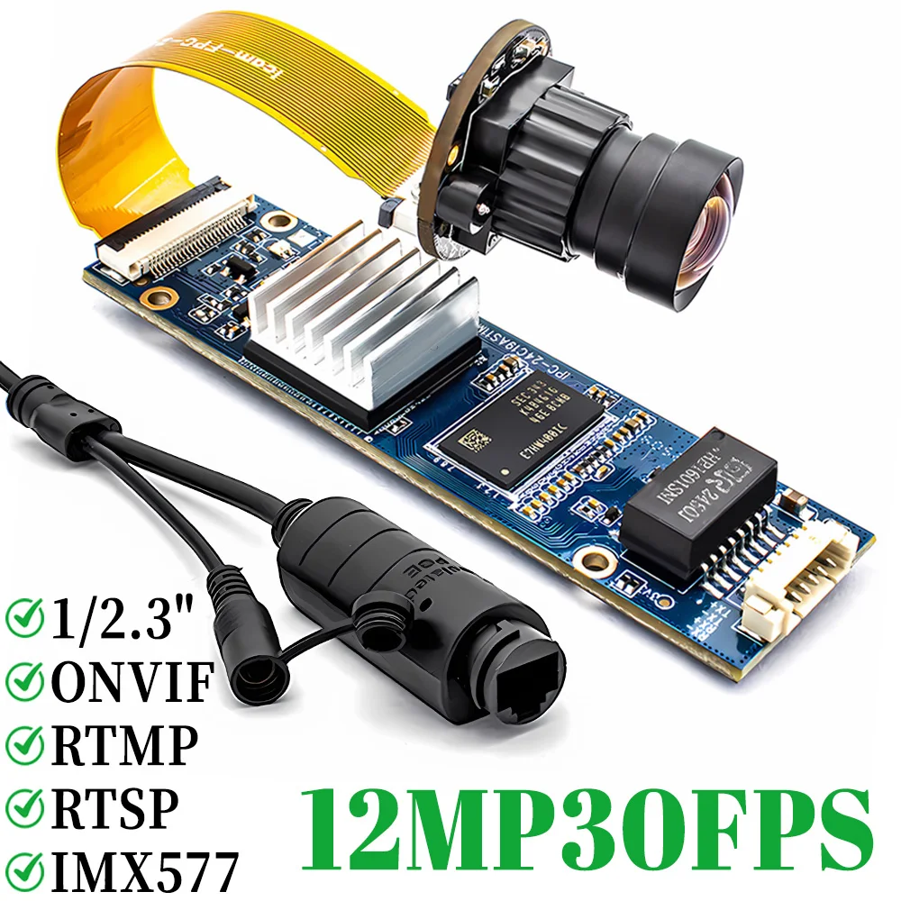 

IMX577 12MP 30FPS IP Camera Module 1/2.3"CMOS Support RTSP RTMP Onvif H.265 With No Distortion Lens CCTV Industrial Camera Board