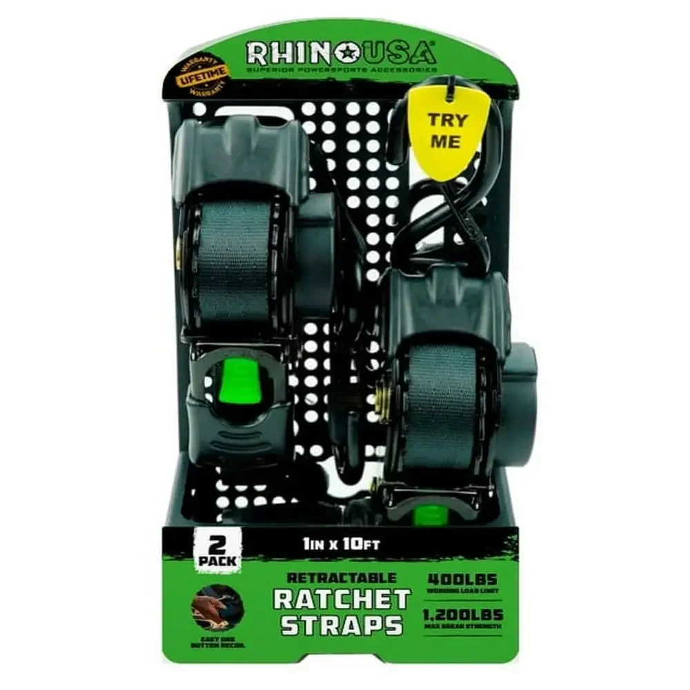 

Сверхмощные выдвижные ремни с храповым механизмом 1 дюйм x 10 футов, 2 упаковки, ограничение 403 фунтов, материалы премиум-класса, безопасный груз, легко на открытом воздухе