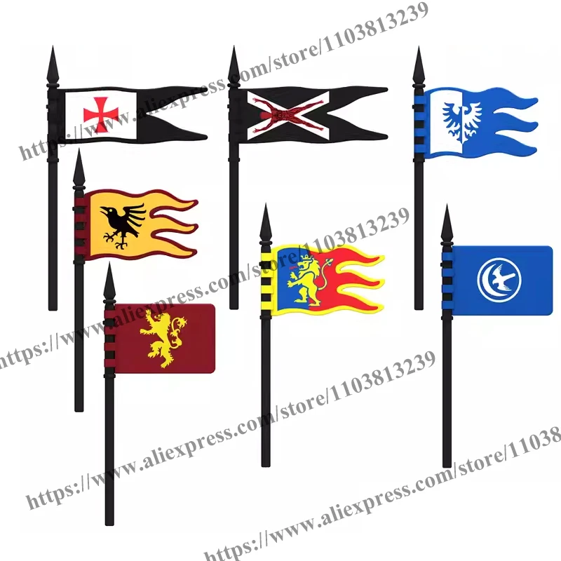 Medieval Building Blocks Soldiers Figures Military Knights Weapons Shield Vest Flag Equipments The War of Roses Crusaders Toys