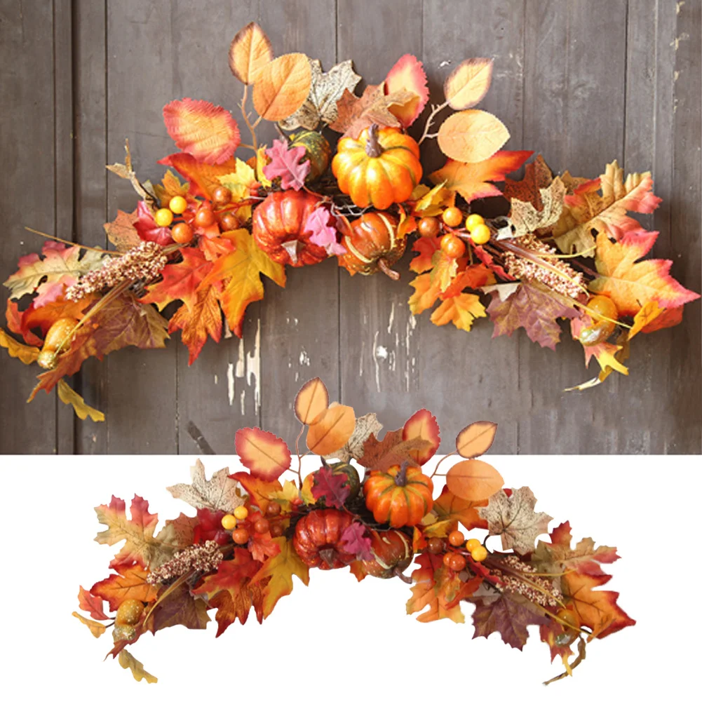 60CM Halloween Fall Maple Pumpkin Wreath