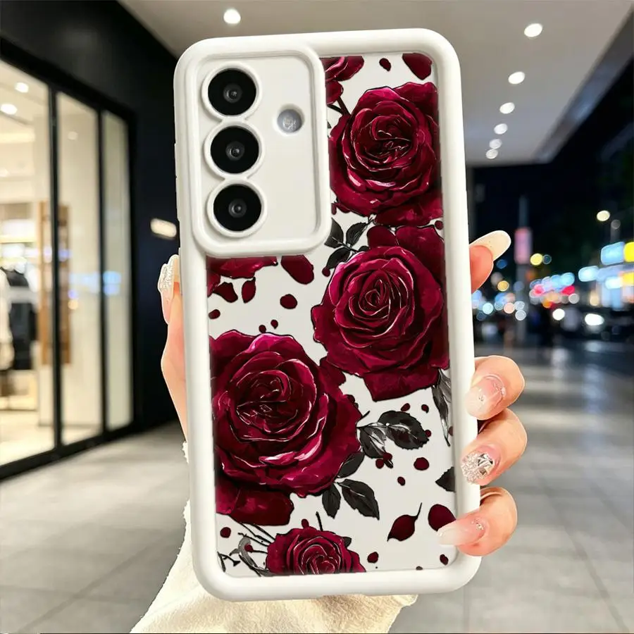 Burgundy Rose Case for Samsung Galaxy S26 S24 ultra S21 S23 Note 20 Ultra S20 FE S25 S22 Plus Phone Cover