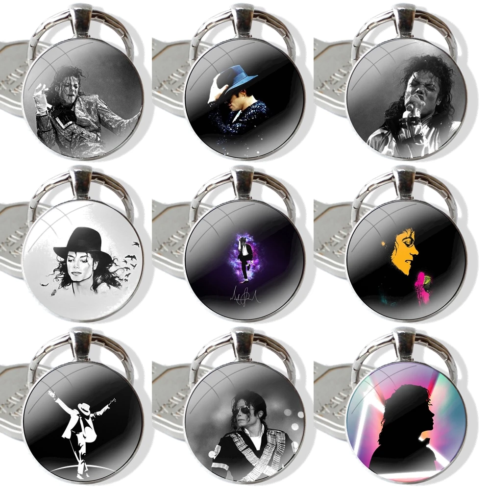 Glass Metal Pendant Key Chain Classic Men Women Key Ring Accessories Jewelry Gifts Legend Star Michael Jackson MJ King