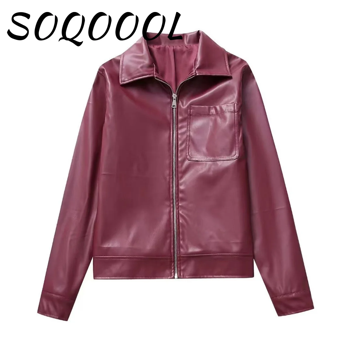 2024 Autumn Women Fashion New Imitation Leather Jacket Solid Red Loose Short Jackets Woman With Zipper Moto Biker Female Coat