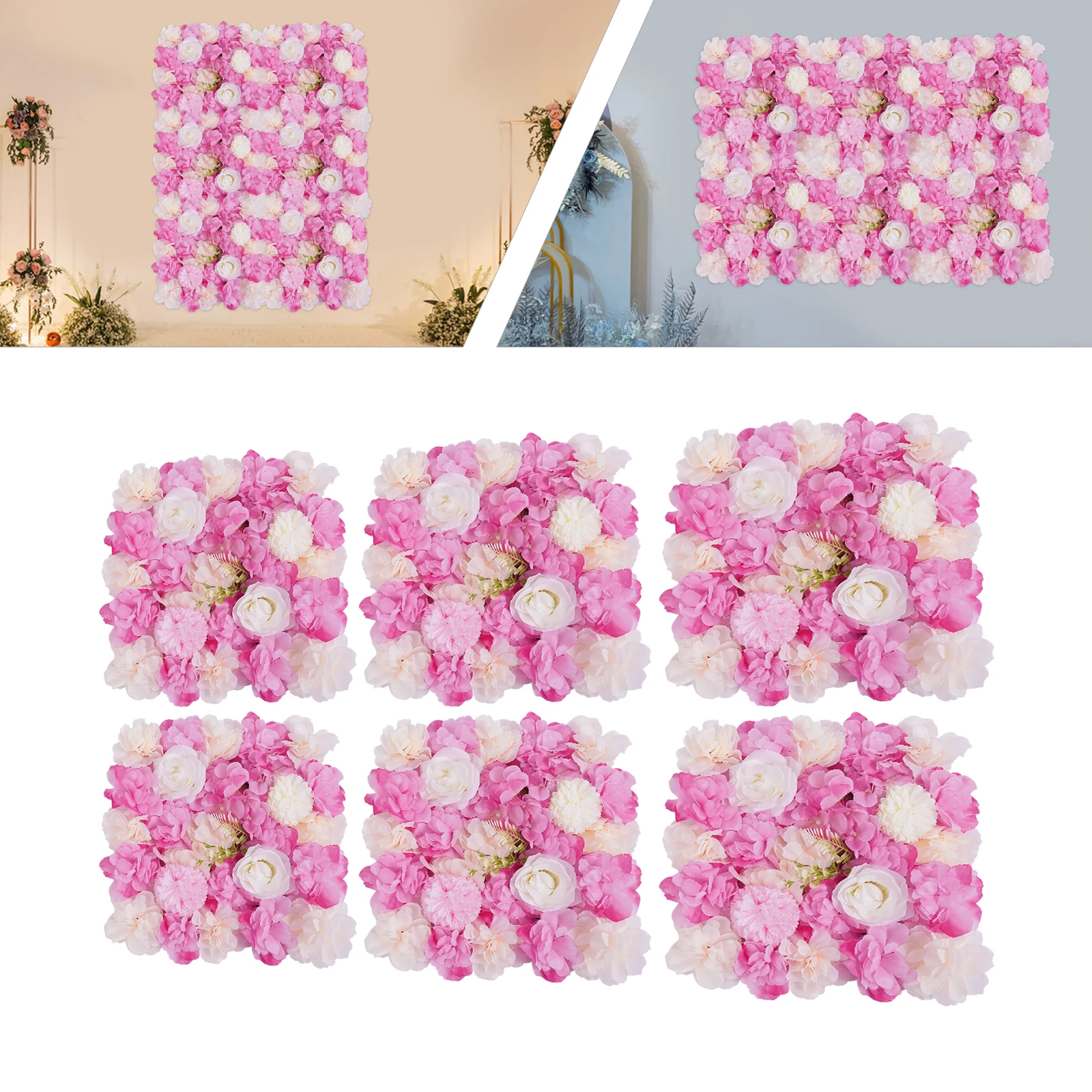 

3D 6PCS Artificial Flower Wall Panels 15x15 Inch Decorative Faux Flower Wall Mat Rose Hydrangea Floral Panels for Wedding Party