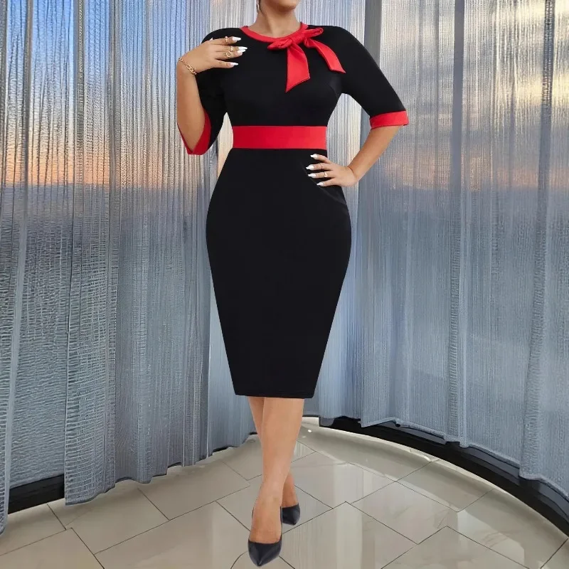 L-4XL حجم كبير فساتين الأفريقية للنساء الخريف موضة نصف كم س الرقبة حفلة سهرة ميدي Bodycon فستان أفريقيا الملابس