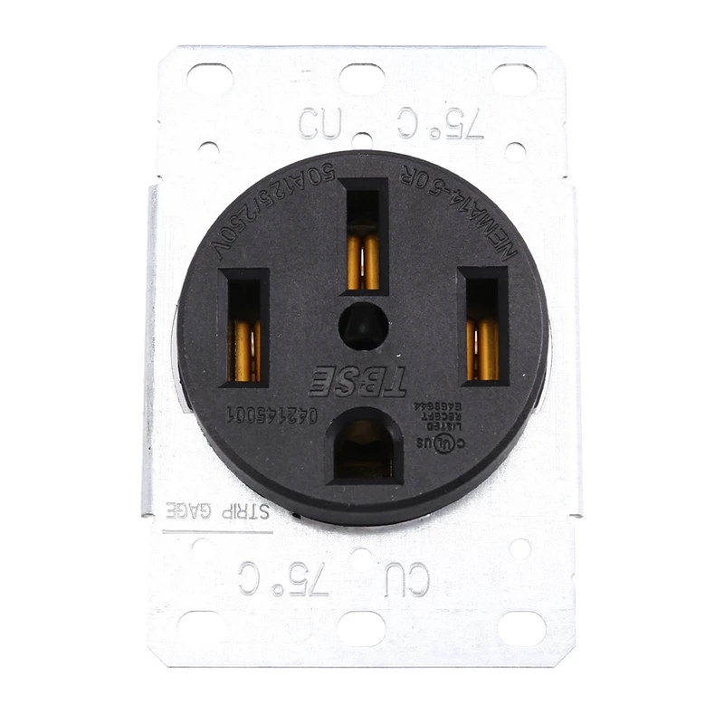 14-50R Receptacle Up to 50 Amps, 125/250 Volts, Suitable for Electric Vehicles, RVs and Large Appliances, 3-Pole 4-Wire
