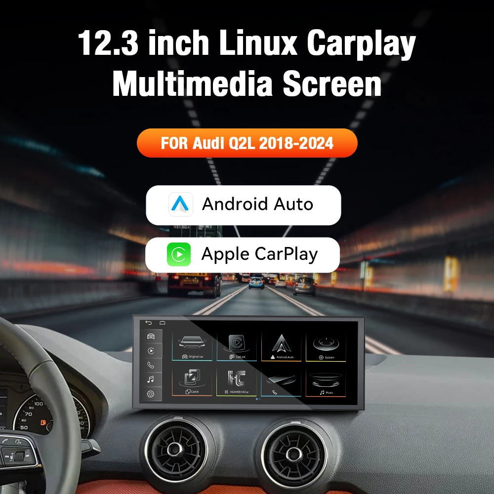 12.3 Inch Linux Carplay Screen For Audi Q2L 2018-2024 IPS Touch Stereo Unit Wireless CarPlay Android Auto BT5.0 GPS LHD RHD