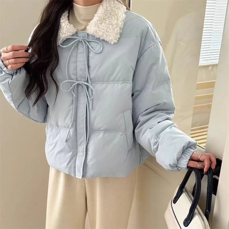 المرأة شيك فو الحملان الصوف المرقعة أسفل معطف القطن الحلو كل مباراة طالب جواكت شتوية الشتاء Kawaii سترة قصيرة سترات #2