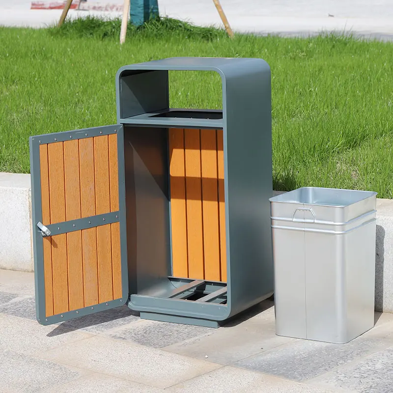 Public outdoor street bin waste garbage waterproof plastic wood trash bin trash can