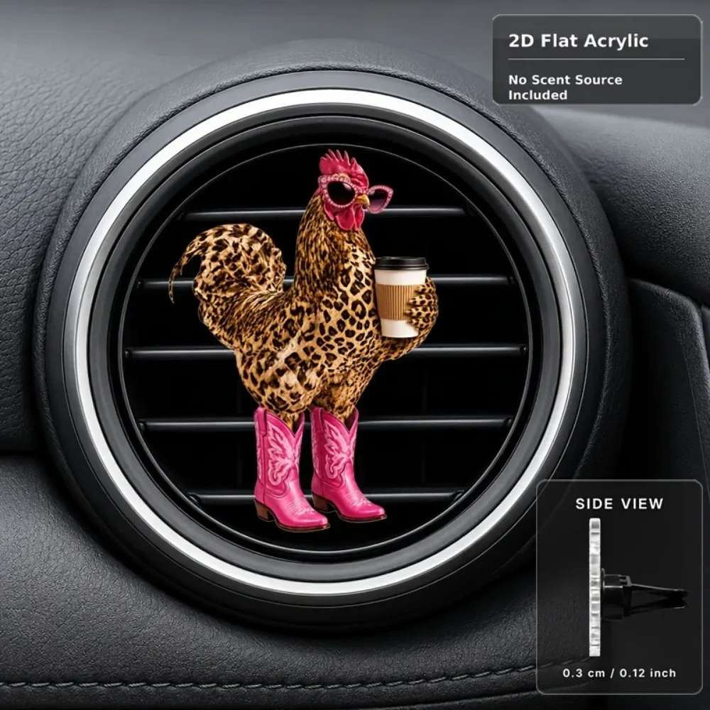 Pink Boots Leopard Print Rooster Car Flat Fun Acrylic Car Aromatherapy Air Conditioner Fragrance Interior Vent Decoration Clip