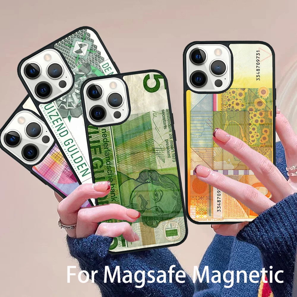 

Netherland Dutch Guilder Money Phone Case Magesafe Magnetic Wireless Charge Cover For IPhone 16 11 12 13 14 15 Pro Max Plus Mini