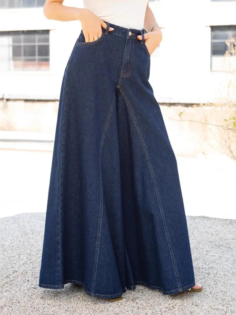 

Ele Simple Wideleg Эластичные джинсовые брюки с высокой талией Расклешенные джинсы Повседневные синие хлопковые высокоэластичные весенне-осенние женские F...