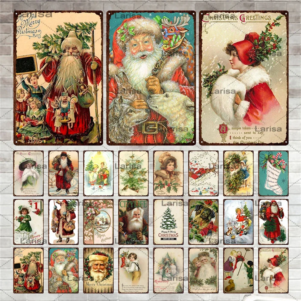 Festival Christmas Santa Claus Tin Sign Vintage Metal Poster Snowman Kitchen Home Bedroom Wall Art Decor Tinplate Signs Plaques