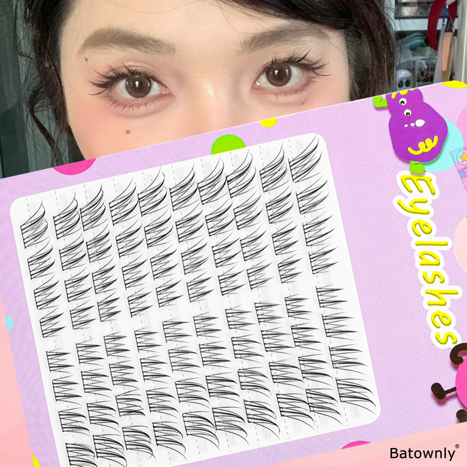 80Pcs Fox Series Slanted Flying Cartoon Eye False Eyelashes Female Group Natural Simulation New Hair Cluster