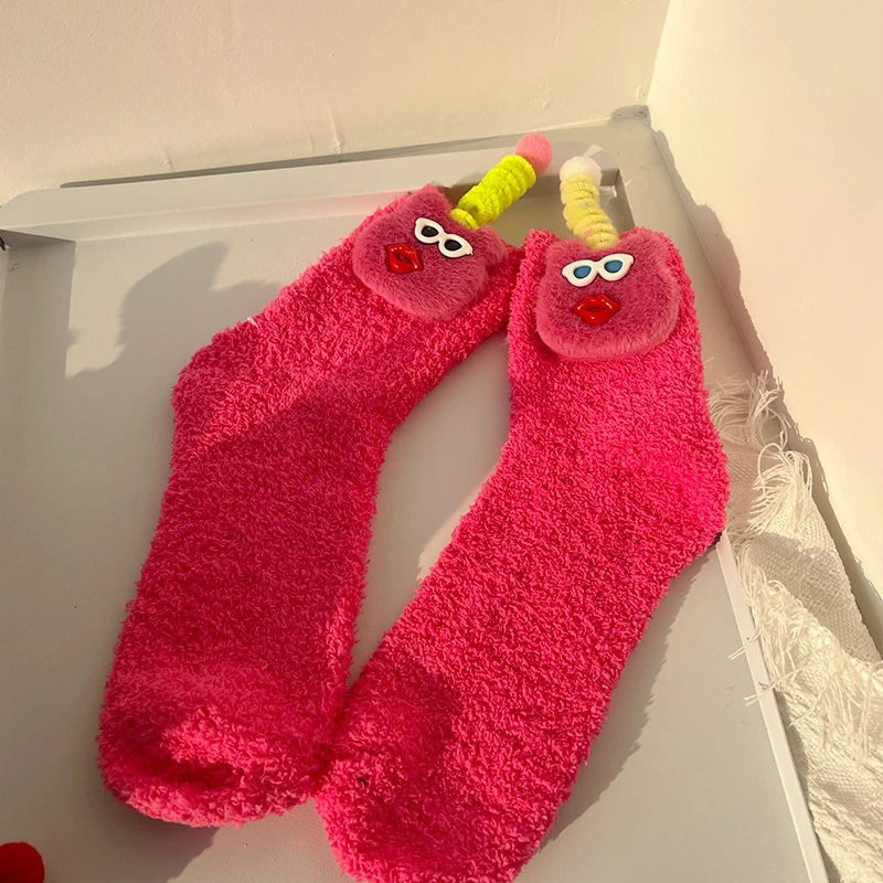 Funny Fluffy Socks Women Cartoon Pattern Floor Socks Fleece Sleep Home Snow Stockings Winter Thickened Warm Carpet Socks