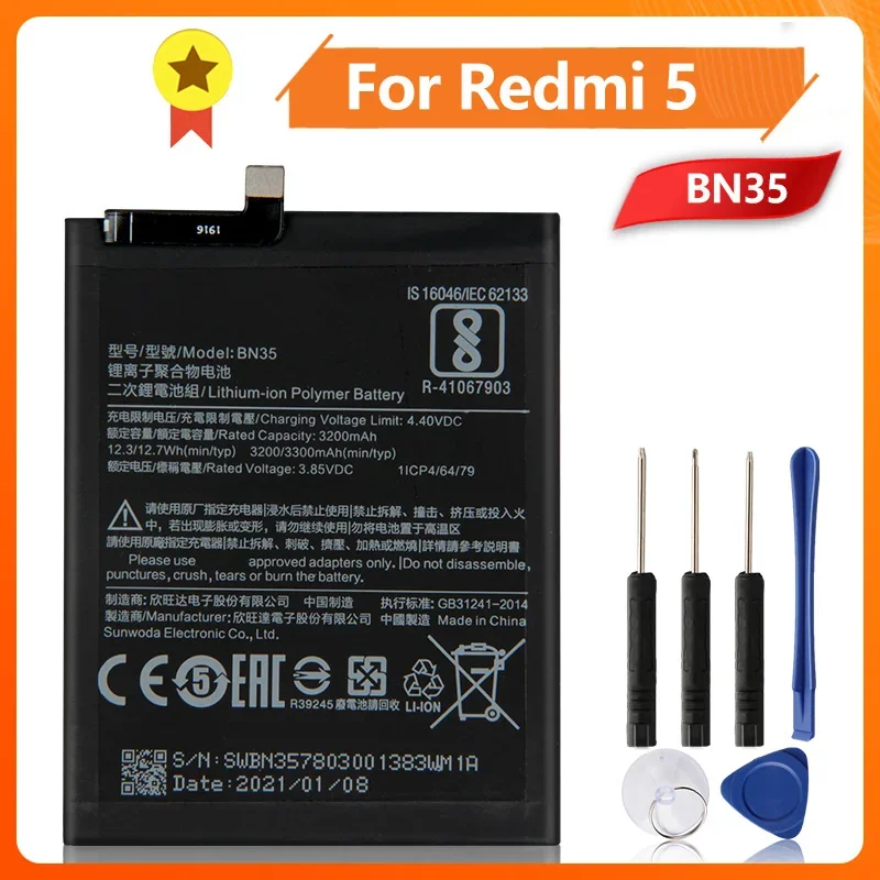 

Phone Replacement Battery BN35 For Xiao Mi Redmi 5 5.7" Redrice 5 BN35 New Battery 3300mAh + Replace Tool