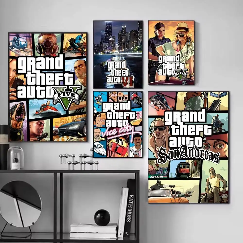 Game Grand T Auto posters Self-adhesive Paper Print Home Living Room Bedroom Entrance Bar Cafe Art