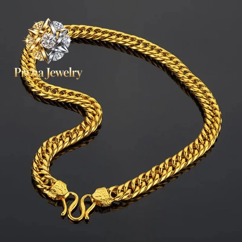 

Pryna Jewelry Luxury 24K 9999 Pure Gold real gold Men's Necklace Boss Chain Men's and Women's Tank Chain